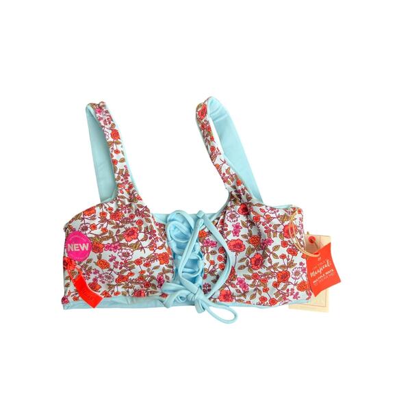 NWT Maaji Sky Blue Floral Bikini Top Size M - Picture 1 of 5